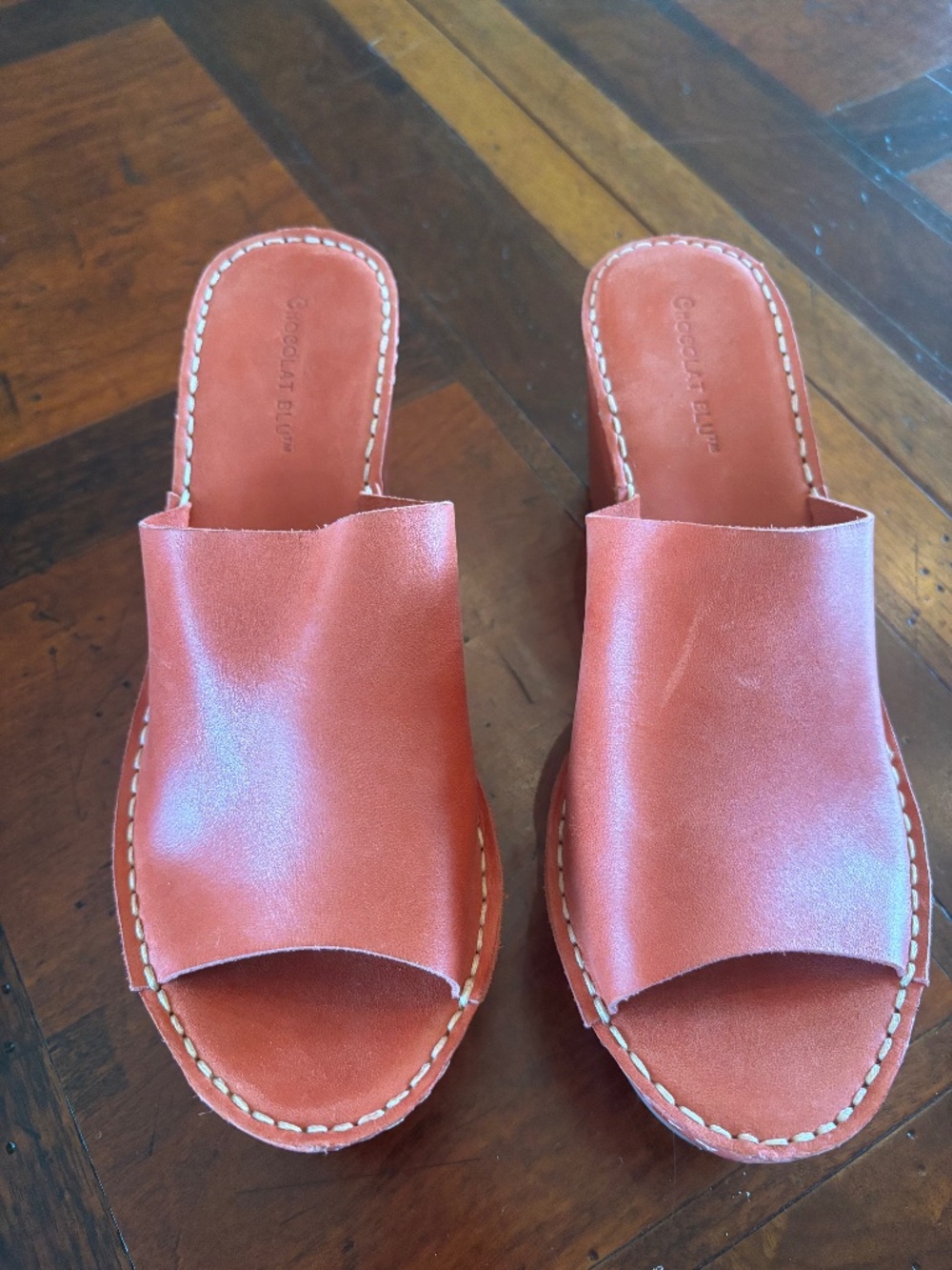 Chocolate Blu Coral Leather Slide Sandals